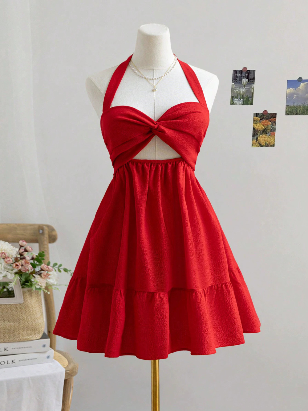 ZARA Pure Sexy Halter Neck Red Backless Mini Dress Fall Winter